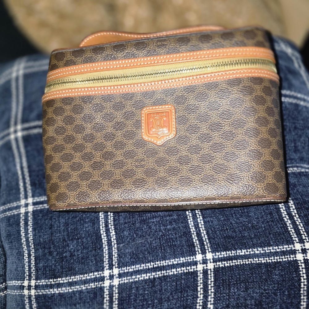 Celine Macadam Vanity Bag Handbag Makeup Cosmetics Brown